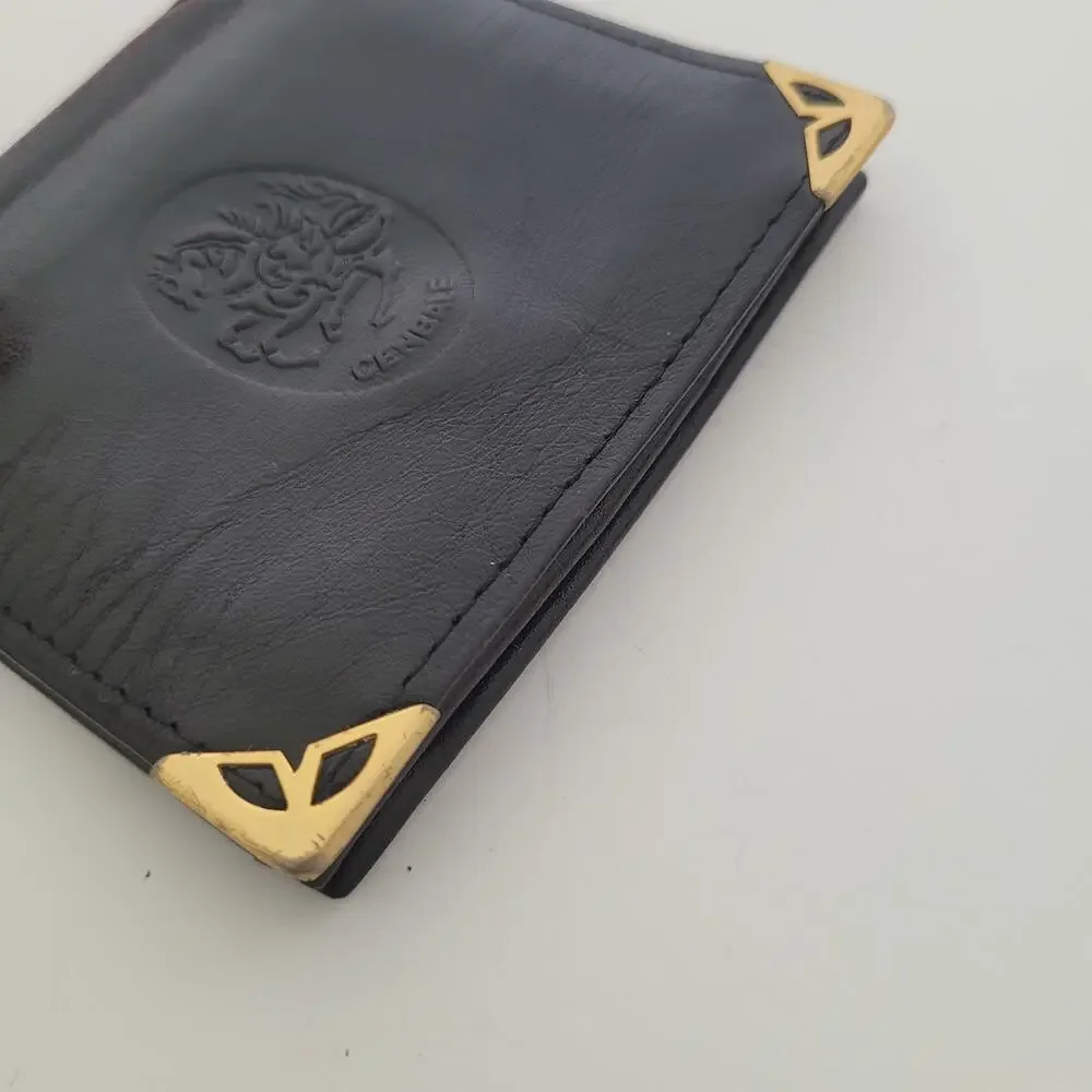 Leonardo Cenbale Vintage Wallet Black Coin Case Holder PouchLeather Compact Mini